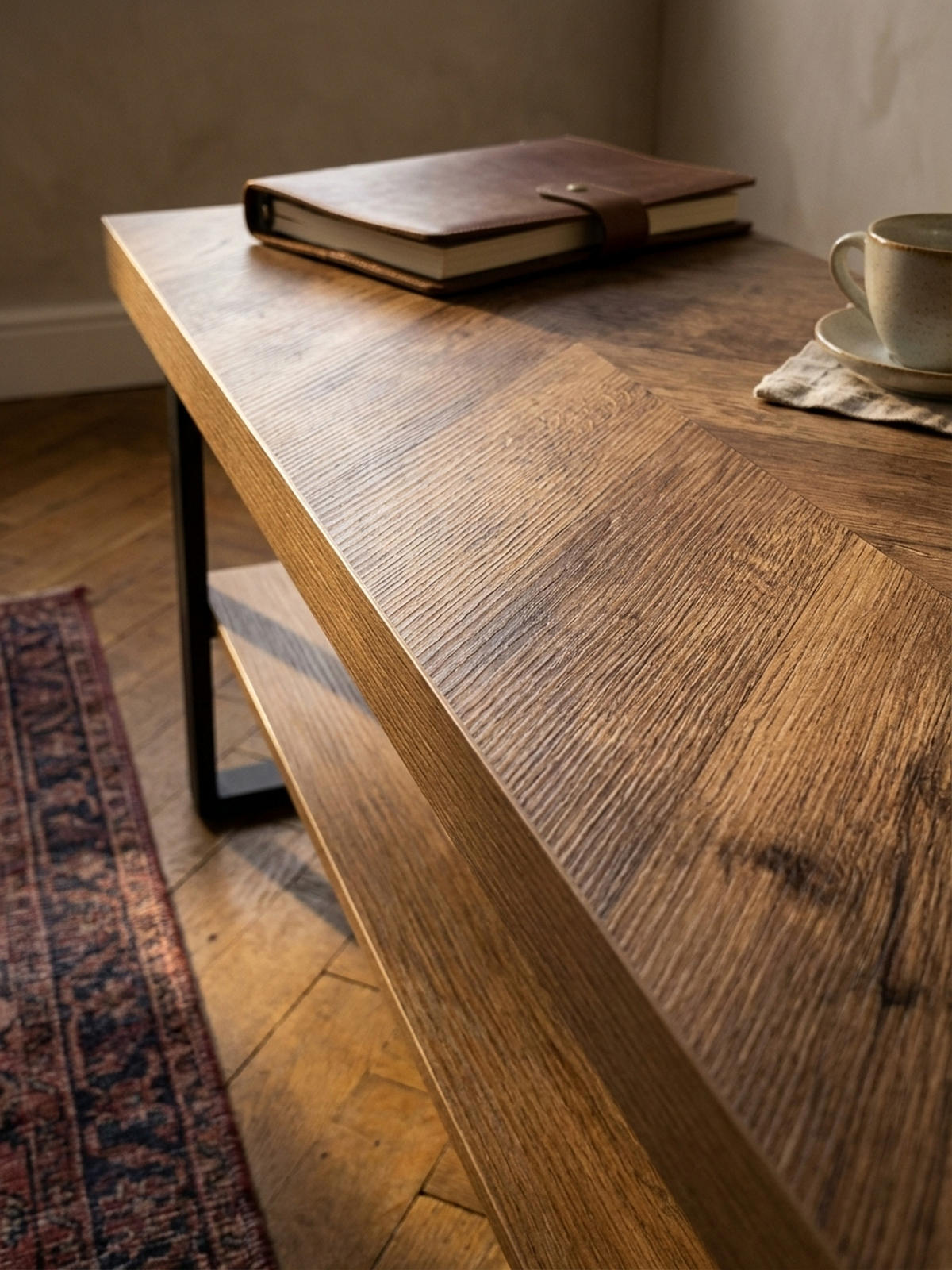 SCHUHBANK – 100x41x40 cm, Eiche-Dekor, Fischgrät, mit Ablage - Schwarz/Braun, Holz/Holzwerkstoff (100/41/40cm) - KADIMA DESIGN