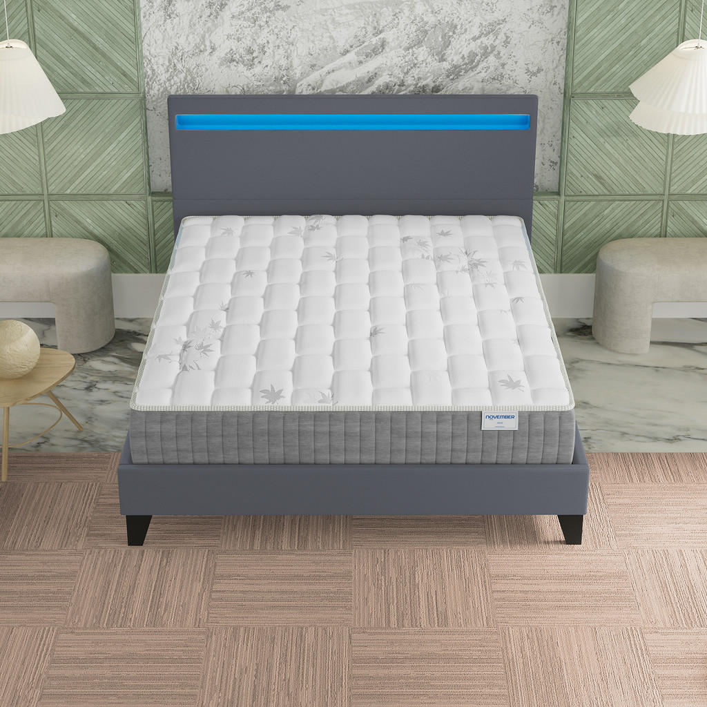 Thumbnail - November Sleep Polsterbett, Grau, Holz, Pappel, H3, 5-Zonen, Höhe ca. 25 cm, 160x200 cm, Oeko-Tex®, Schlafzimmer, Betten...