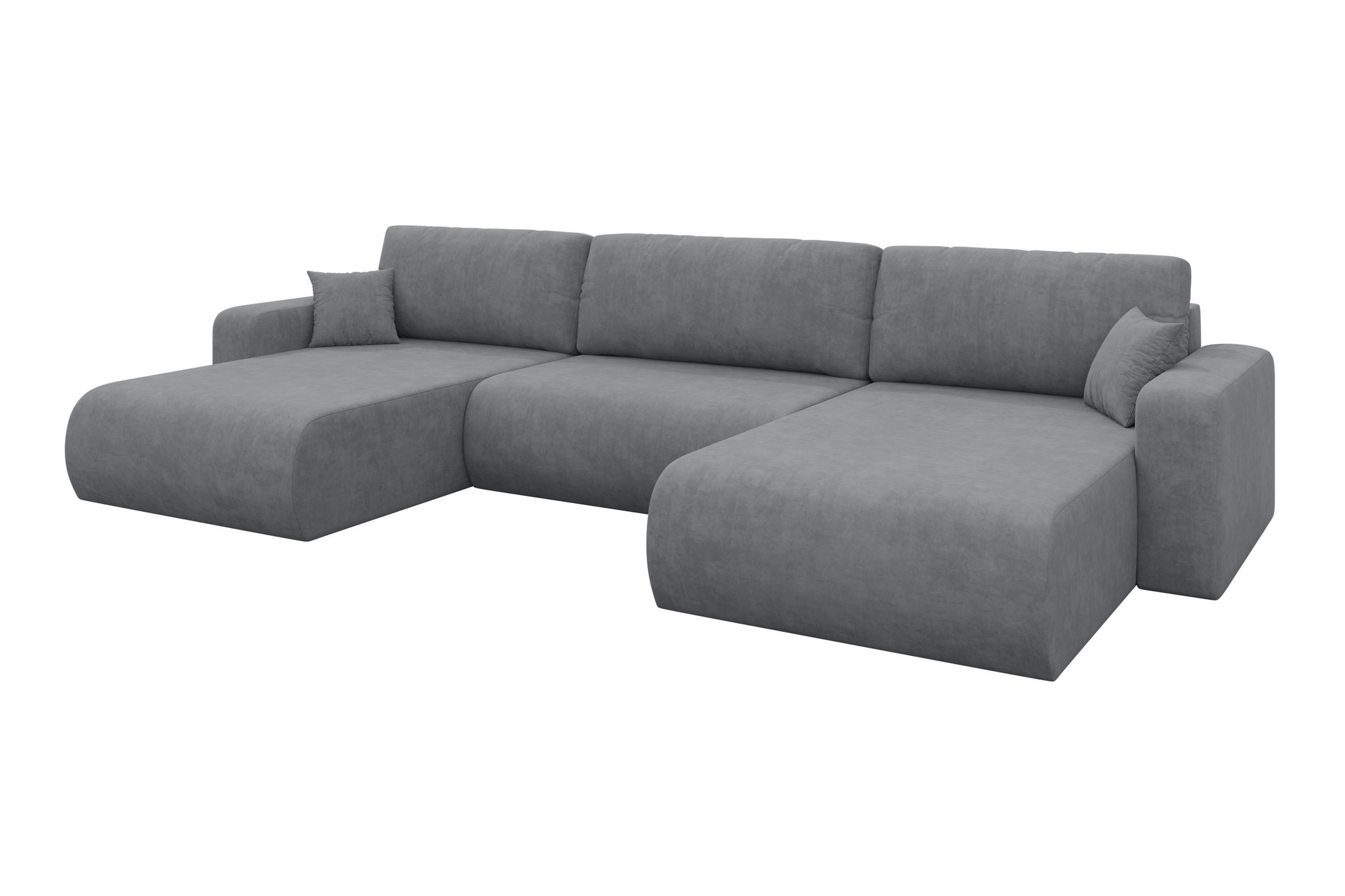 WOHNLANDSCHAFT mit Schlaffunktion und Bettkasten BERY-U 377x193x88 Grau Velours - Taupe/Schwarz, Holzwerkstoff/Kunststoff (377/88/193cm) - ALTDECOR