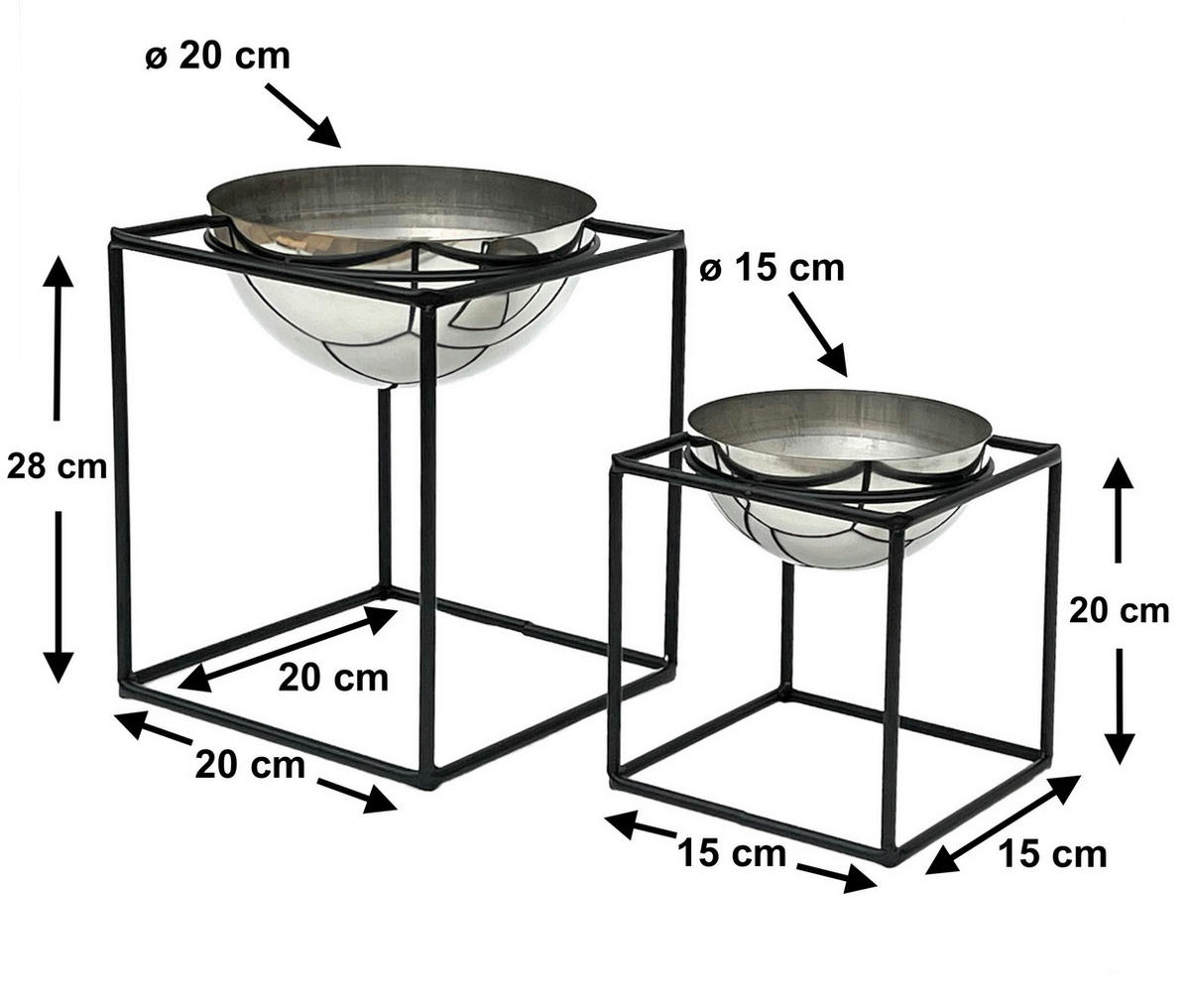 BLUMENHOCKER 2er Set Metall Schwarz/Silber - Schwarz, Metall (20/28/20cm) - DanDiBo