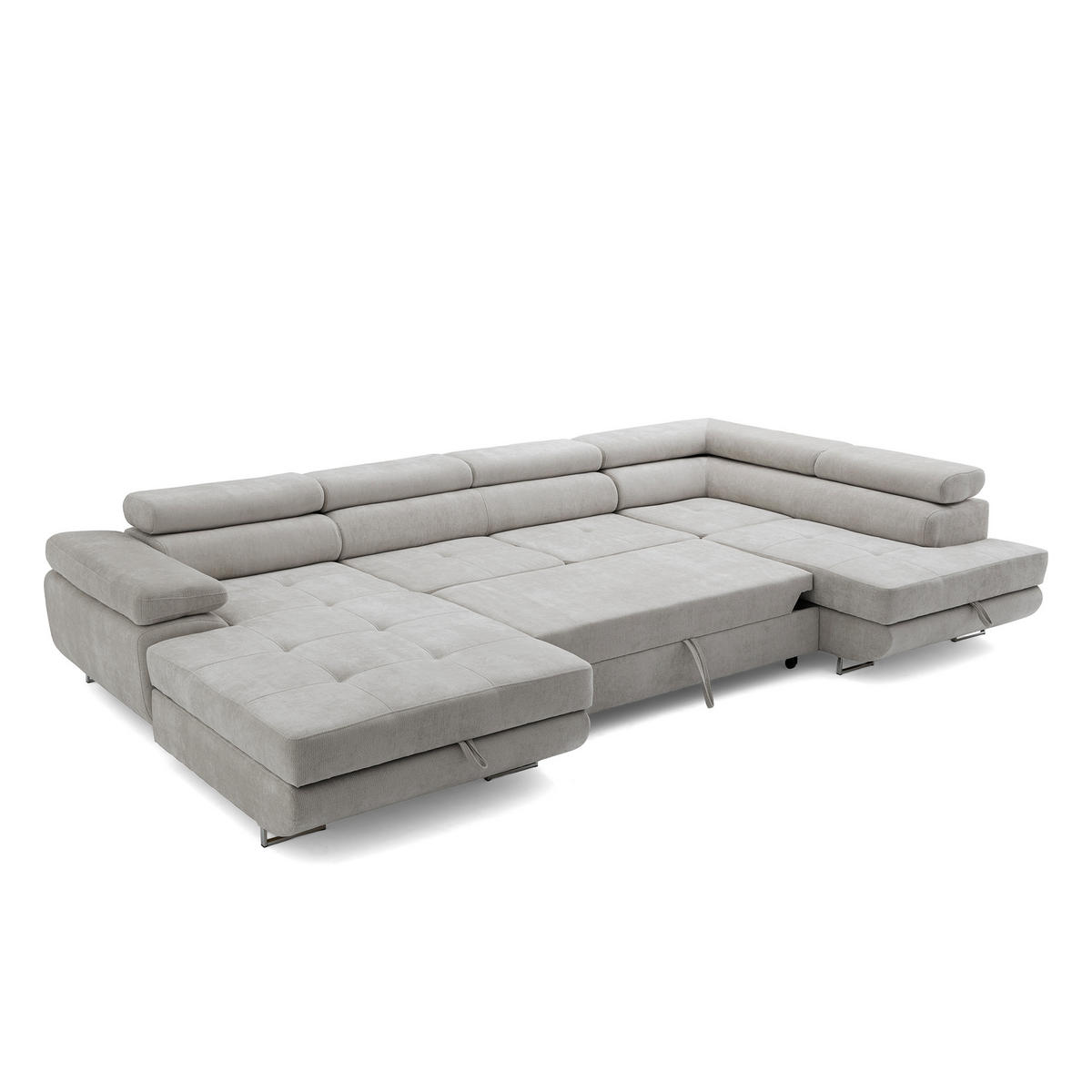 ECKSOFA U-Form WILD U Rechts mit Schlaffunktion 130x260 Chenille Grau - Silberfarben/Grau, Holz/Textil (203/90/350cm) - Muffo
