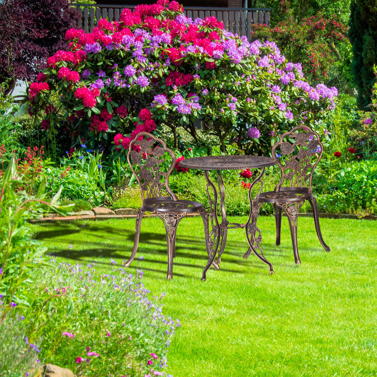 3-TLG.GARTENMÖBEL-SET - Schwarz, Metall - Relaxdays