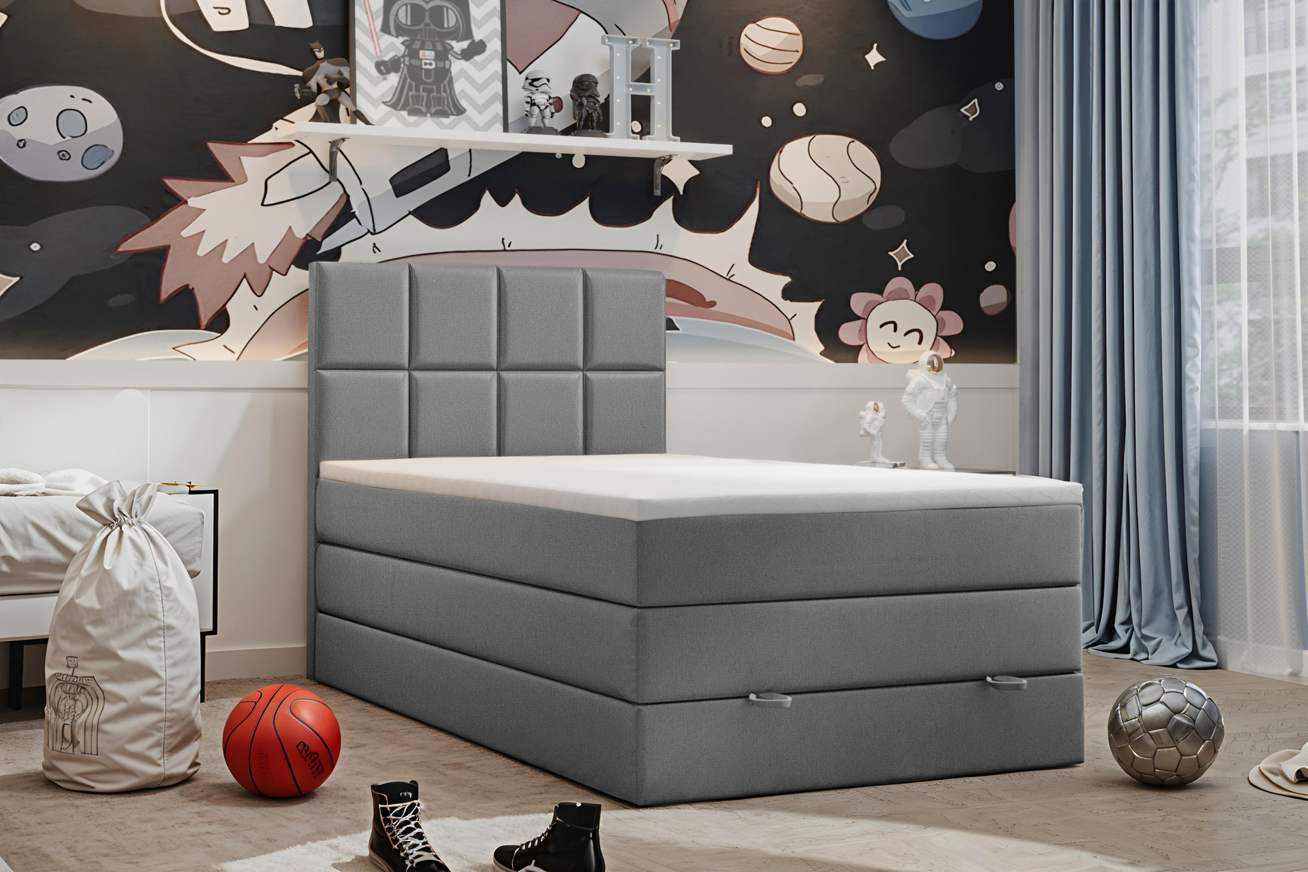 BOXBETT Olaf Premium 120x200 Grau - Grau, Textil/Metall (120/200cm) - VLR BEDS