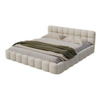 POLSTERBETT 140/200cm, mit Kopfteil in Form von Marshmallows, lattenrost, Polsterbett aus Leinen - Beige - Beige, Holzwerkstoff (140/200cm) - Brevoria