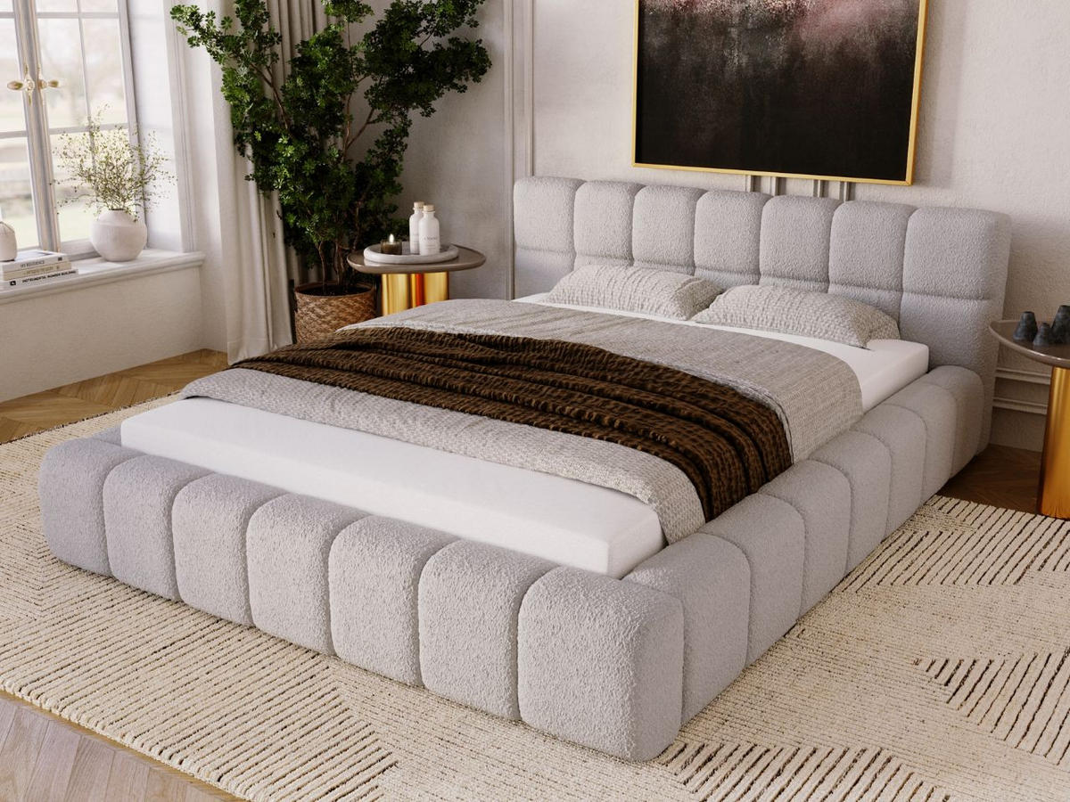 POLSTERBETT Alicante Bouclé-Stoff 160x200 Hellgrau - Hellgrau, Textil (160/200cm) - Graingold