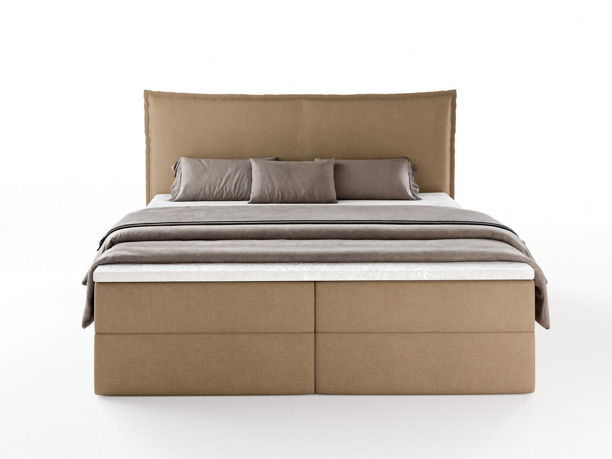 BOXBETT ARENO 200x200 cm Komplett-Set mit Bettkasten, Bonell-Matratze H3 und Topper - Braun - Braun, Textil (200/200cm) - Luxkor24