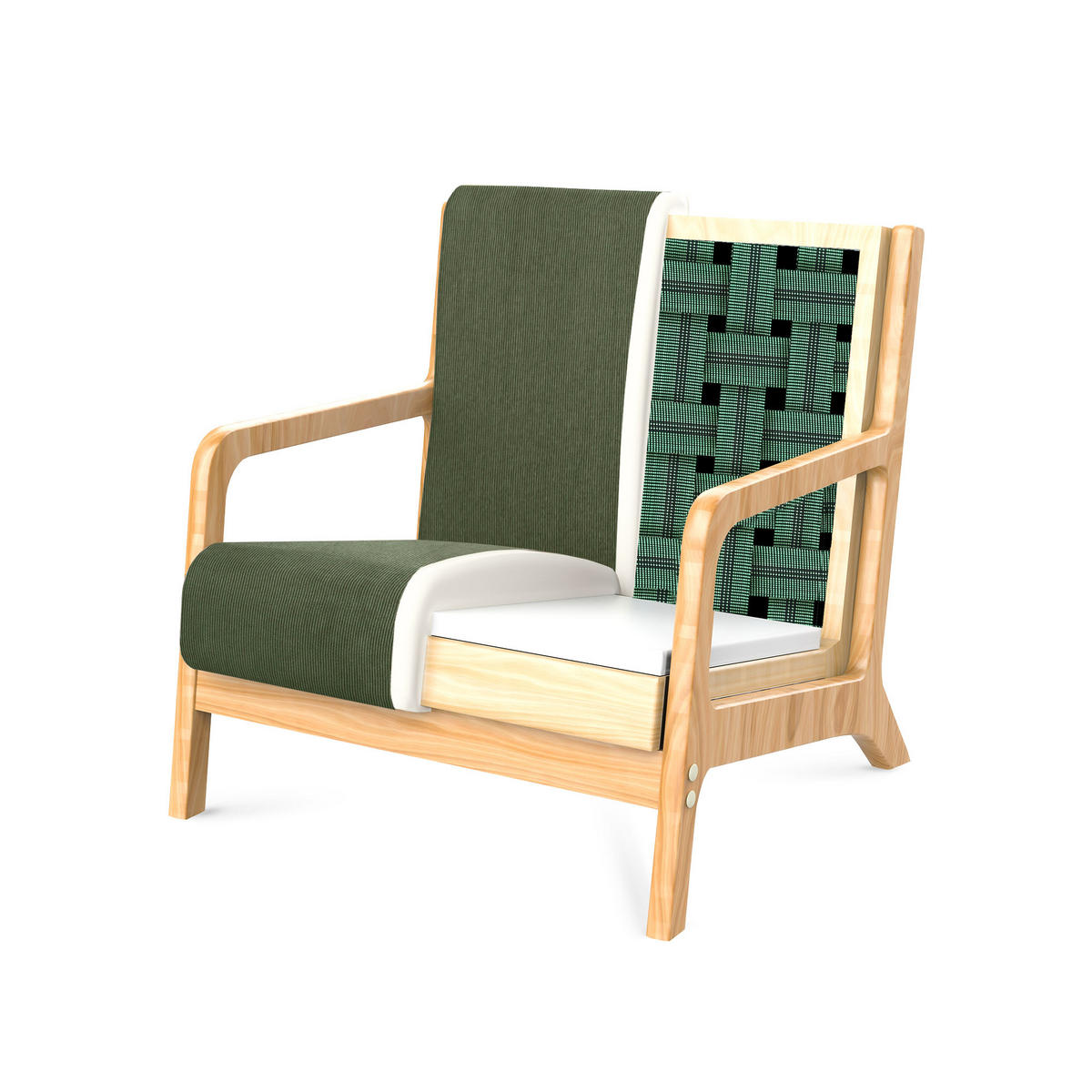 VINTAGE-SESSEL Marie aus skandinavischem Cord und Holz in Khaki - Akaziefarben/Grün, Holz/Textil (65/74/84cm) - Sicaan