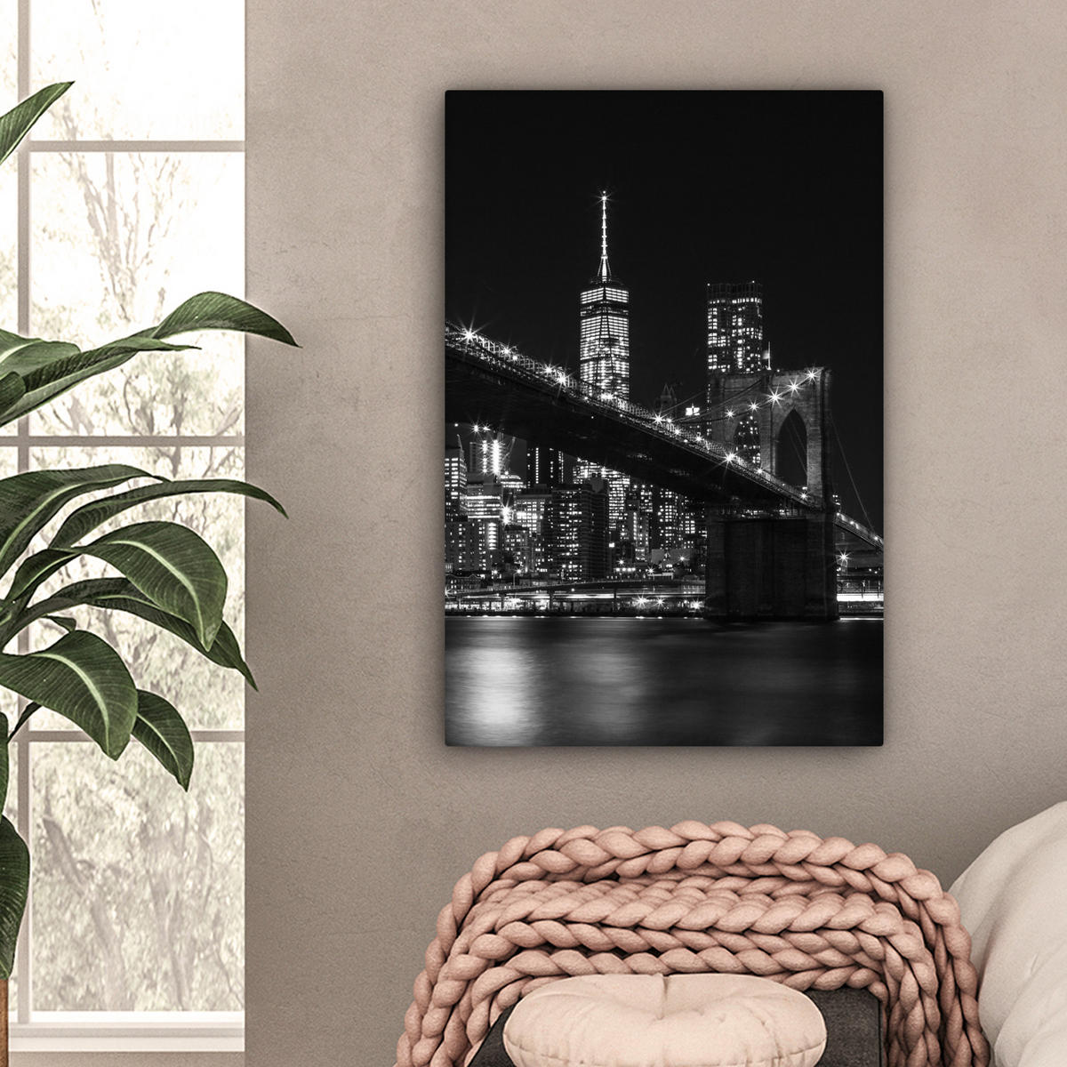 LEINWANDBILD New York - Brooklyn - Brücke 60x90 cm - Schwarz, Textil (60/90cm) - MuchoWow