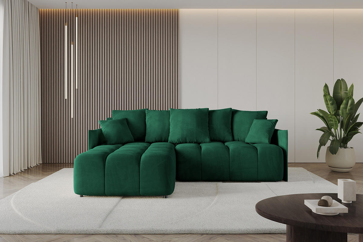 ECKSOFA mit Schlaffunktion und Bettkasten LONLI-L 242x175x88 Dunkelgrün Velours - Dunkelgrün, Holzwerkstoff/Kunststoff (242/175cm) - ALTDECOR