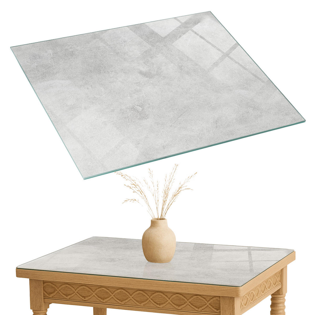 TISCHPLATTE 80x60 cm Betonstruktur mit Kratzern - Hellgrau, Glas (0.4/80/60cm) - TULUP