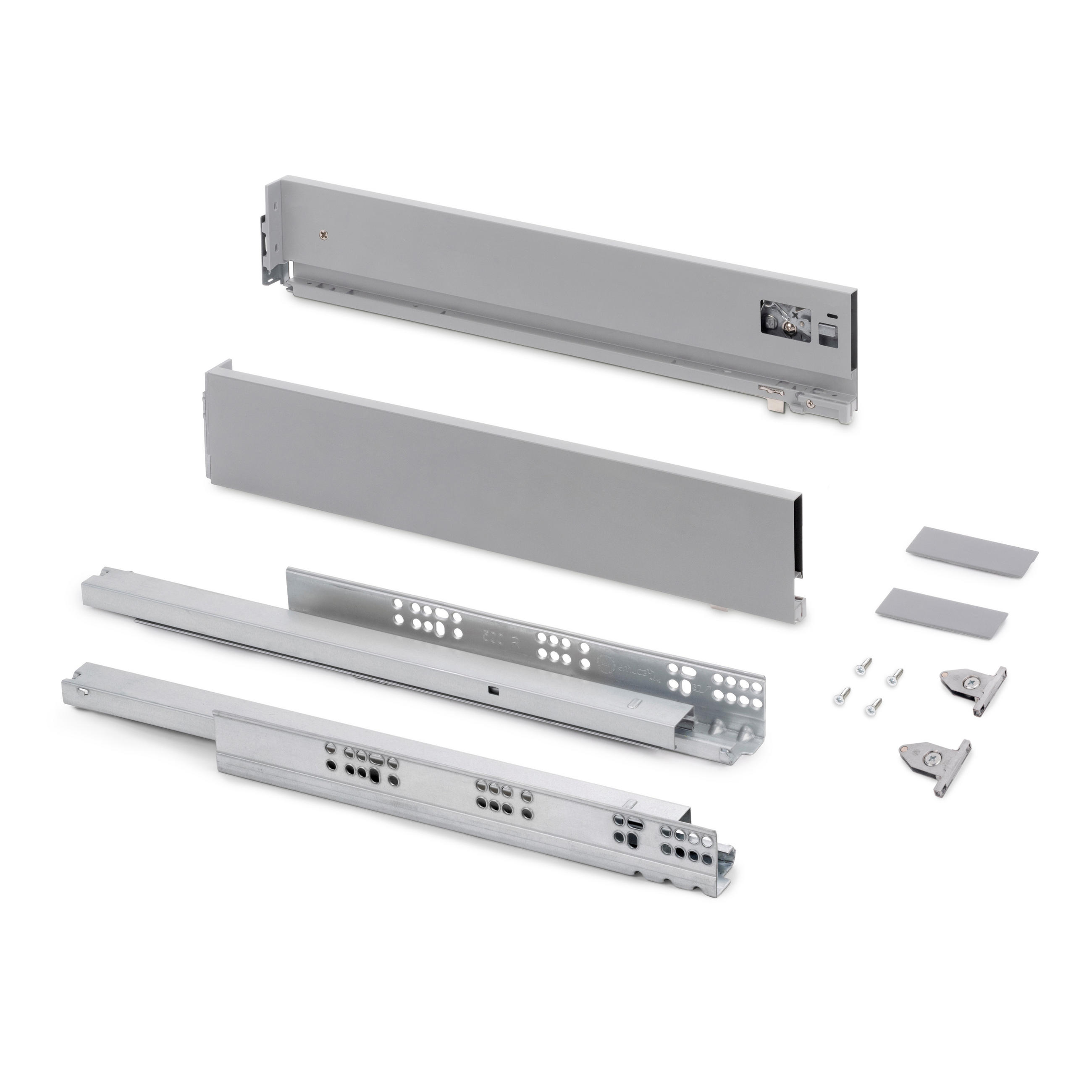 AUSSENSCHUBLADE Vertex mit 3D-Regelung, Höhe 93mm, 40Kg, Tiefe 400mm, Stahl, Grau Metallic - Silberfarben, Metall (1.3/10/40cm) - EMUCA