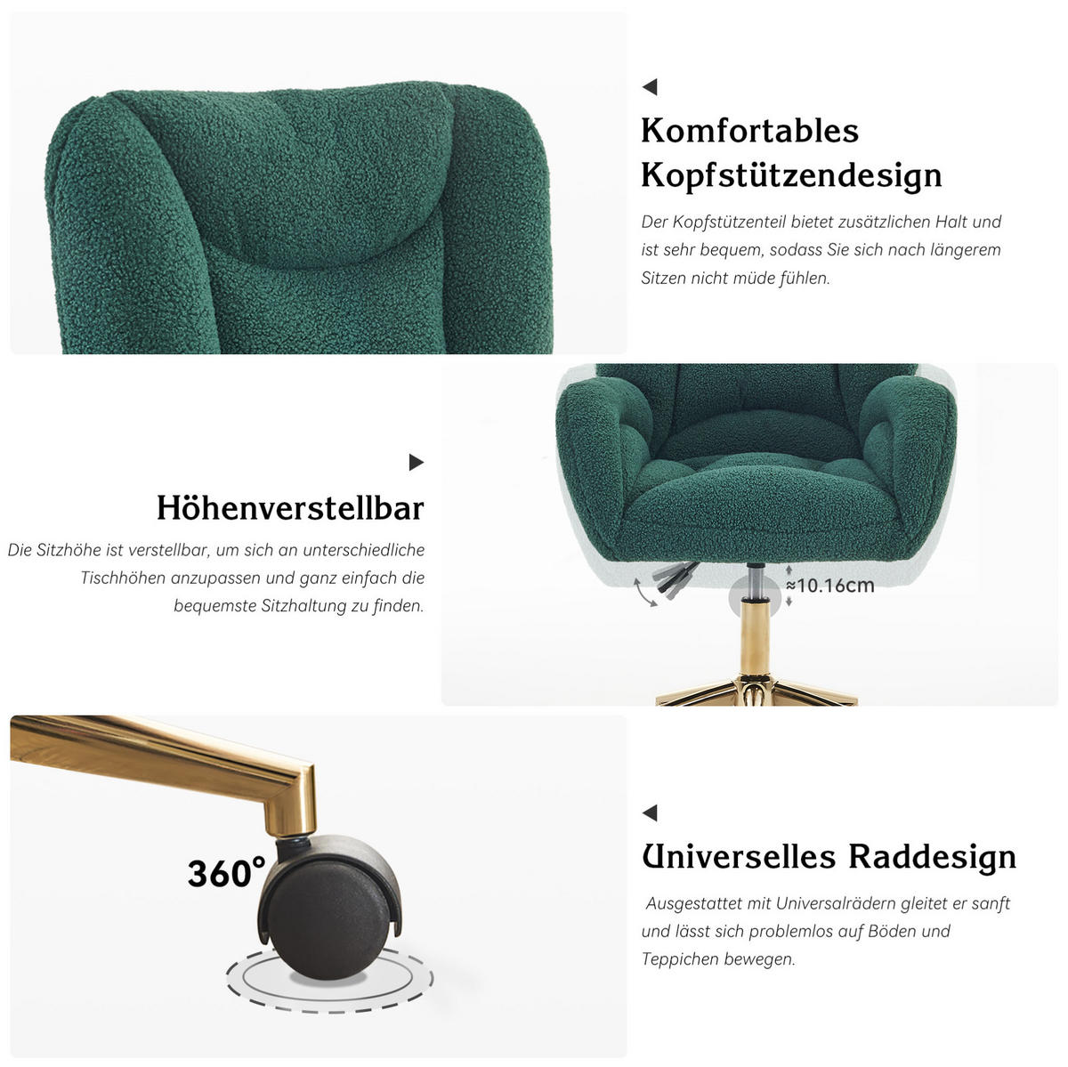 RELAXSESSEL 64/62/92,5 cm grün aus Lammfell-Optik höhenverstellbar - Grün, Textil (62/92.5/64cm) - OKWISH