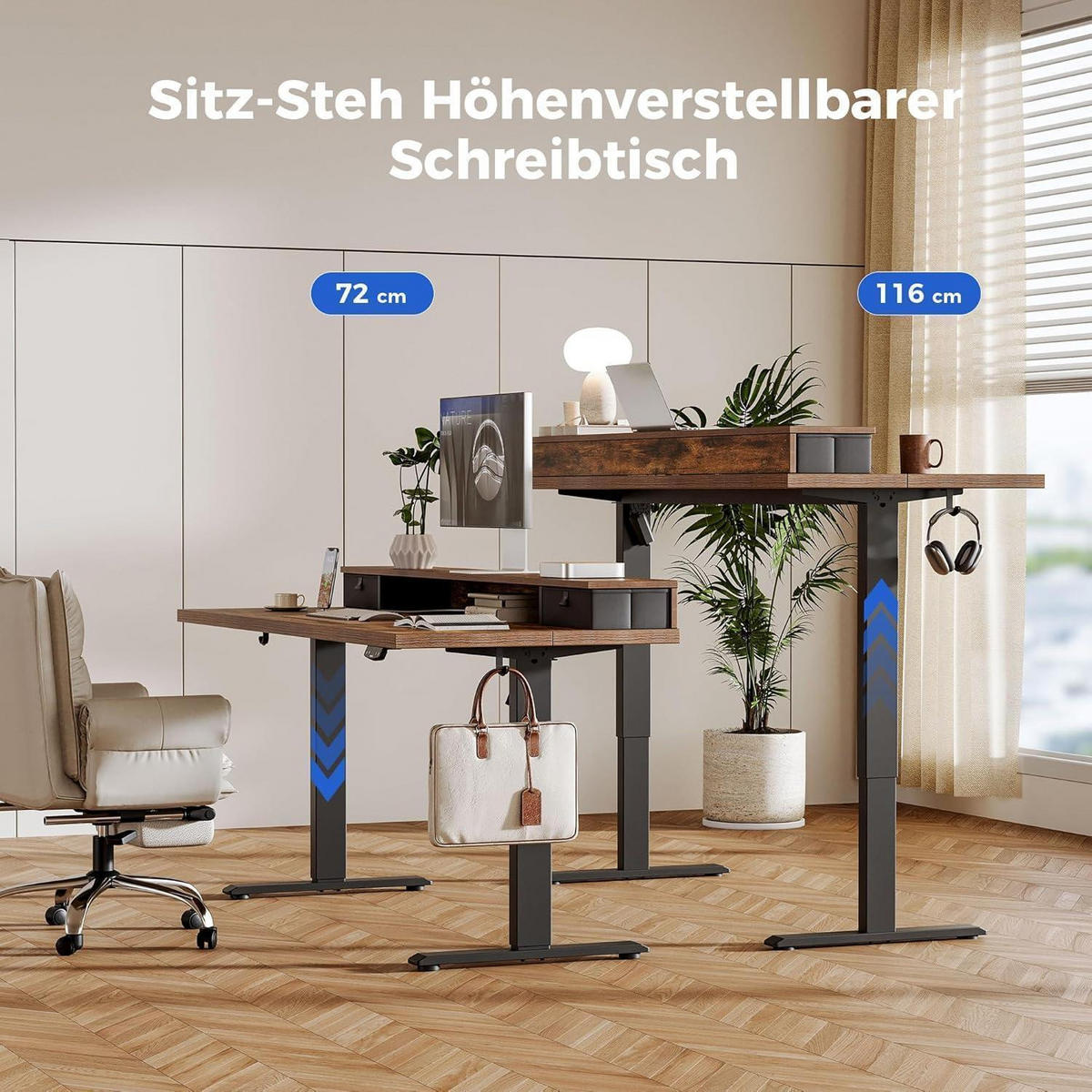 SCHREIBTISCH Höhenverstellbar Elektrisch 140 x 60 cm Braun - Braun, Holzwerkstoff (140/60/75cm)