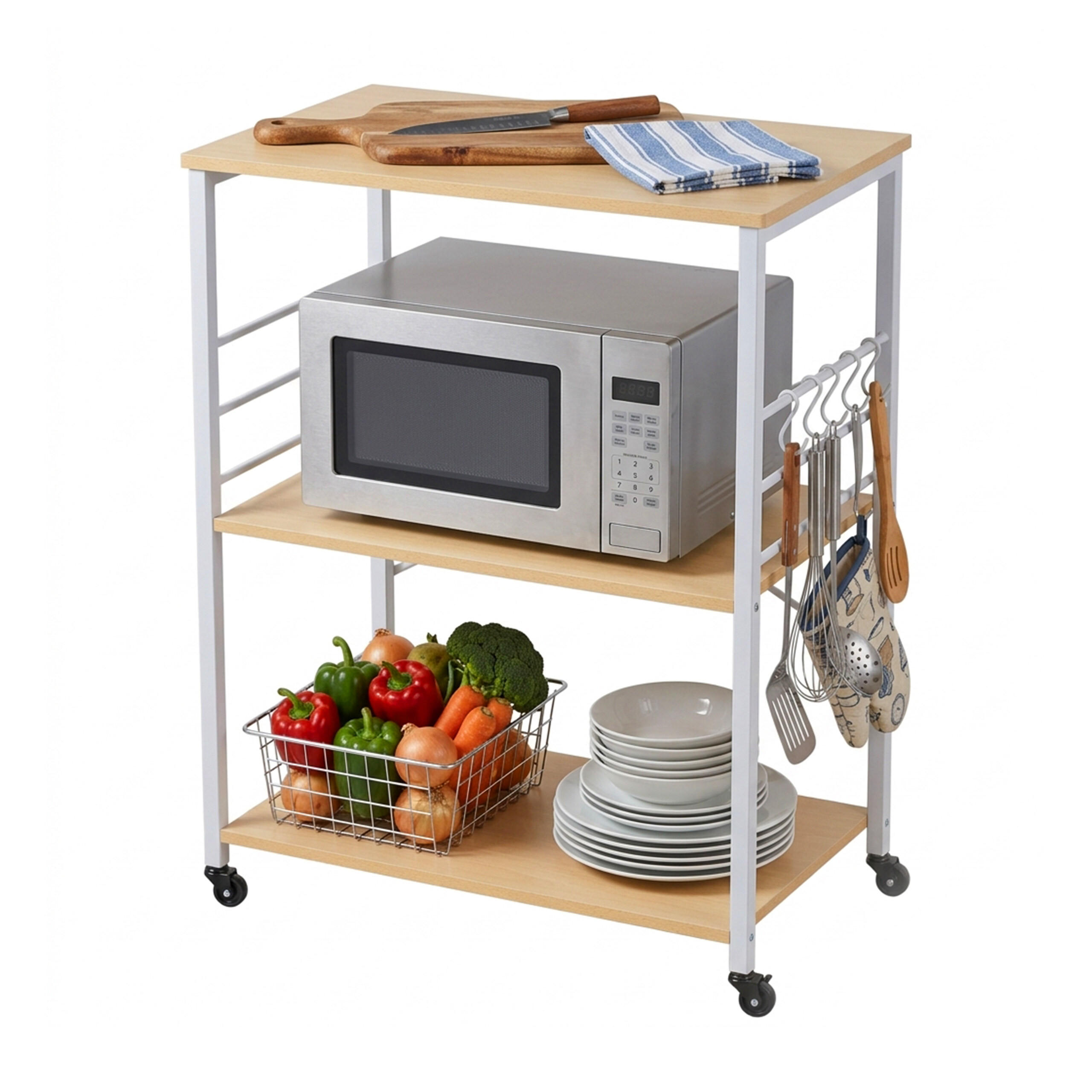 Relaxdays VOZÍK Přírodní kuchyňský 3-patra 60 cm