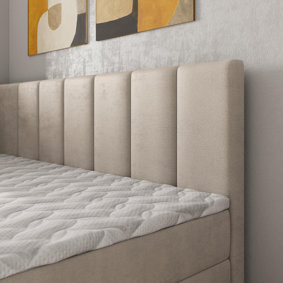 BOXBETT BEVE 80x200 cm mit Matratze und Topper, H2+H3 - Beige - Beige, Holz (80/200cm) - MASSENO