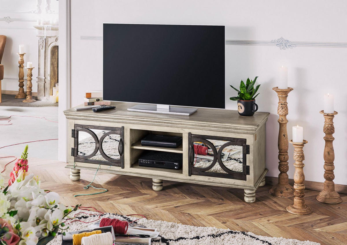 TV-BOARD Mango 150x45x55 grau lackiert HERMITAGE #011 - Grau, Holz (150/55/45cm) - Massivmoebel24