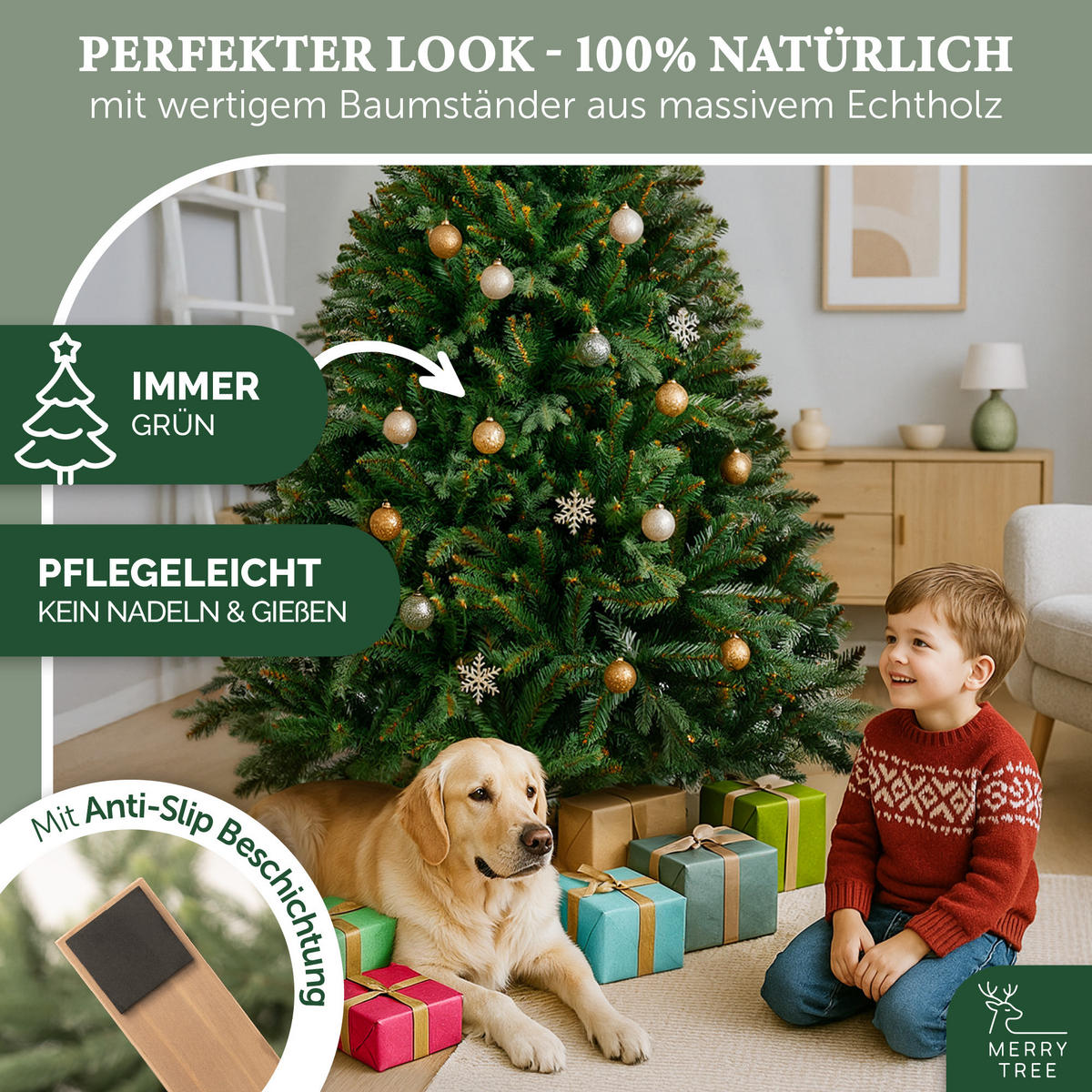 WEIHNACHTSBAUM aus PE & PVC Mix mit LED Beleuchtung, 210 cm - Grün, Kunststoff (210cm) - Merry Tree