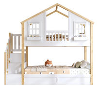 HAUSBETT 90/200 cm aus Kiefer mit Stauraumtreppe und LED-Beleuchtung - Weiß, Holzwerkstoff (90/200cm) - BEAOK