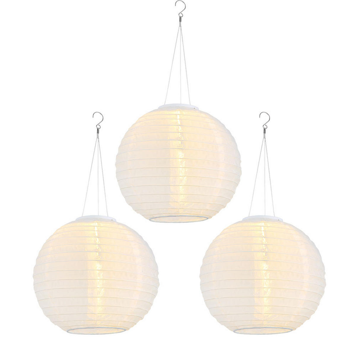 LED AUSSENHÄNGELEUCHTE Lampion Weiß 3er Set - Weiß, Metall (30/30/55cm) - Globo Lighting