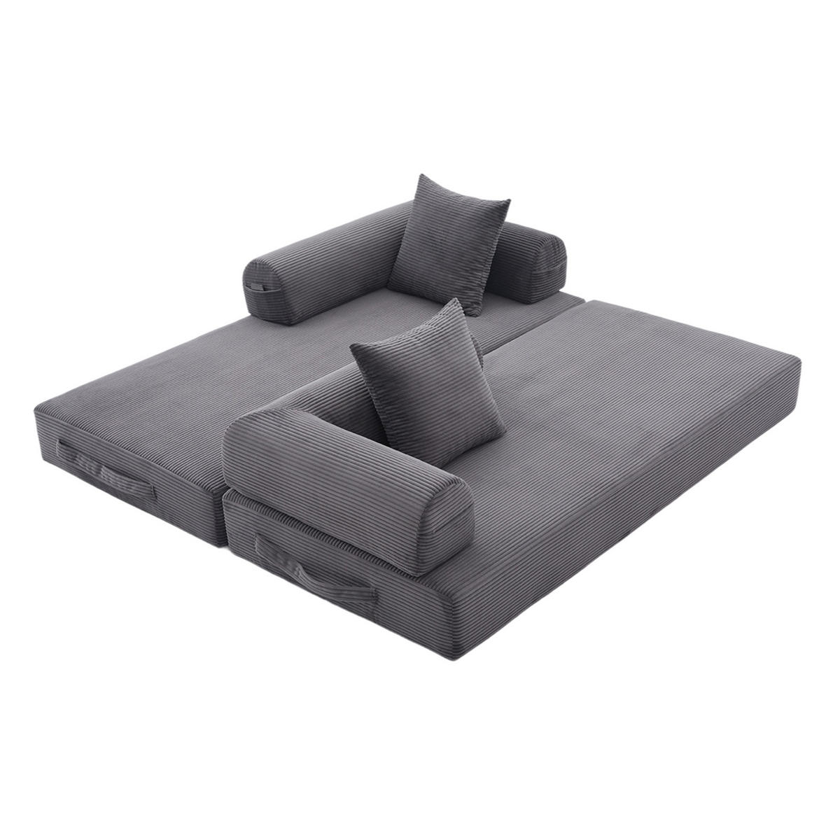 SOFA modular mit Seitentasche 200 x 94 x 67 cm Cord Dark Gray inkl. 3 Kissen - Dunkelgrau, Kunststoff (94/67/200cm) - Meubliv