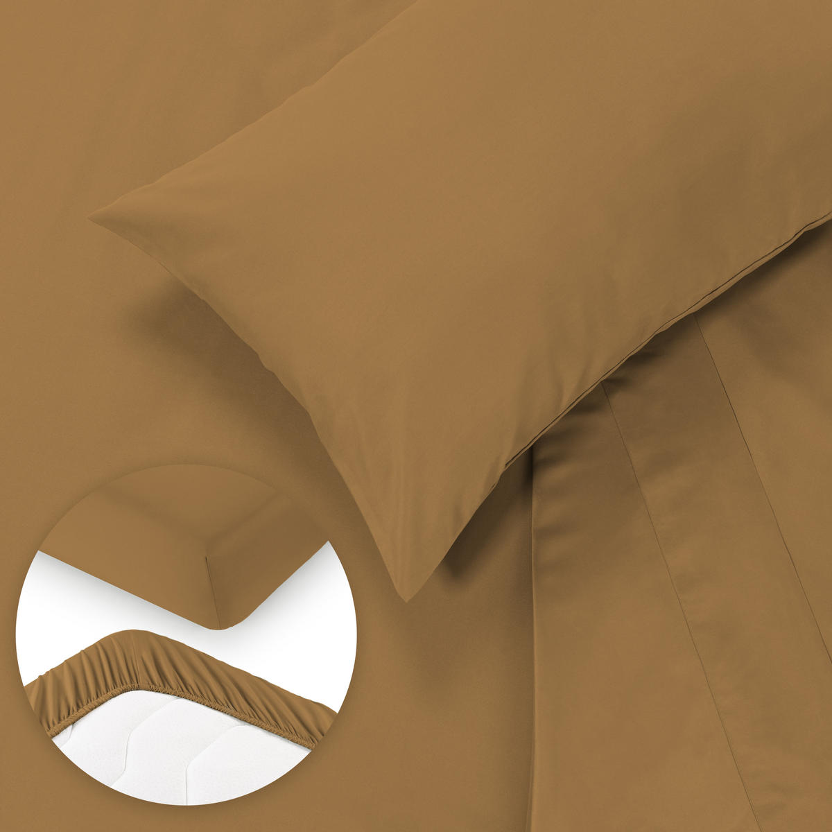 BETTLAKEN 3er Set - Spannbettlaken 180x200x30cm 2X Kissenbezug 50x80cm - Pumpkin Spice - Orange, Textil (180/200cm)