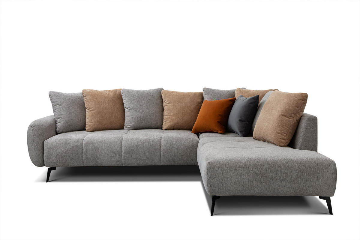 ECKSOFA EVENTO 5-Sitzer, platinfarben - Schwarz/Grau, Holzwerkstoff/Textil (266/206cm) - Courtois Laville