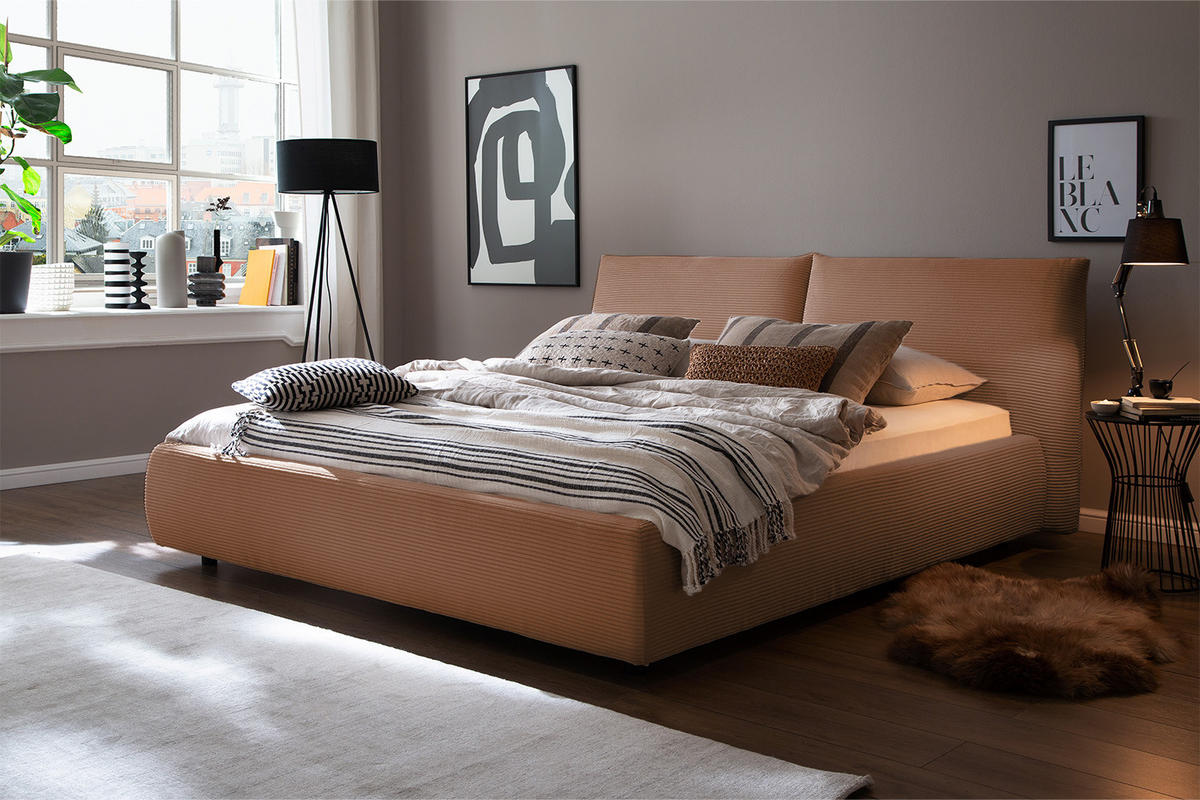 POLSTERBETT HENRY Braun Cord - Schwarz/Braun, Textil (180/200cm) - KAWOLA
