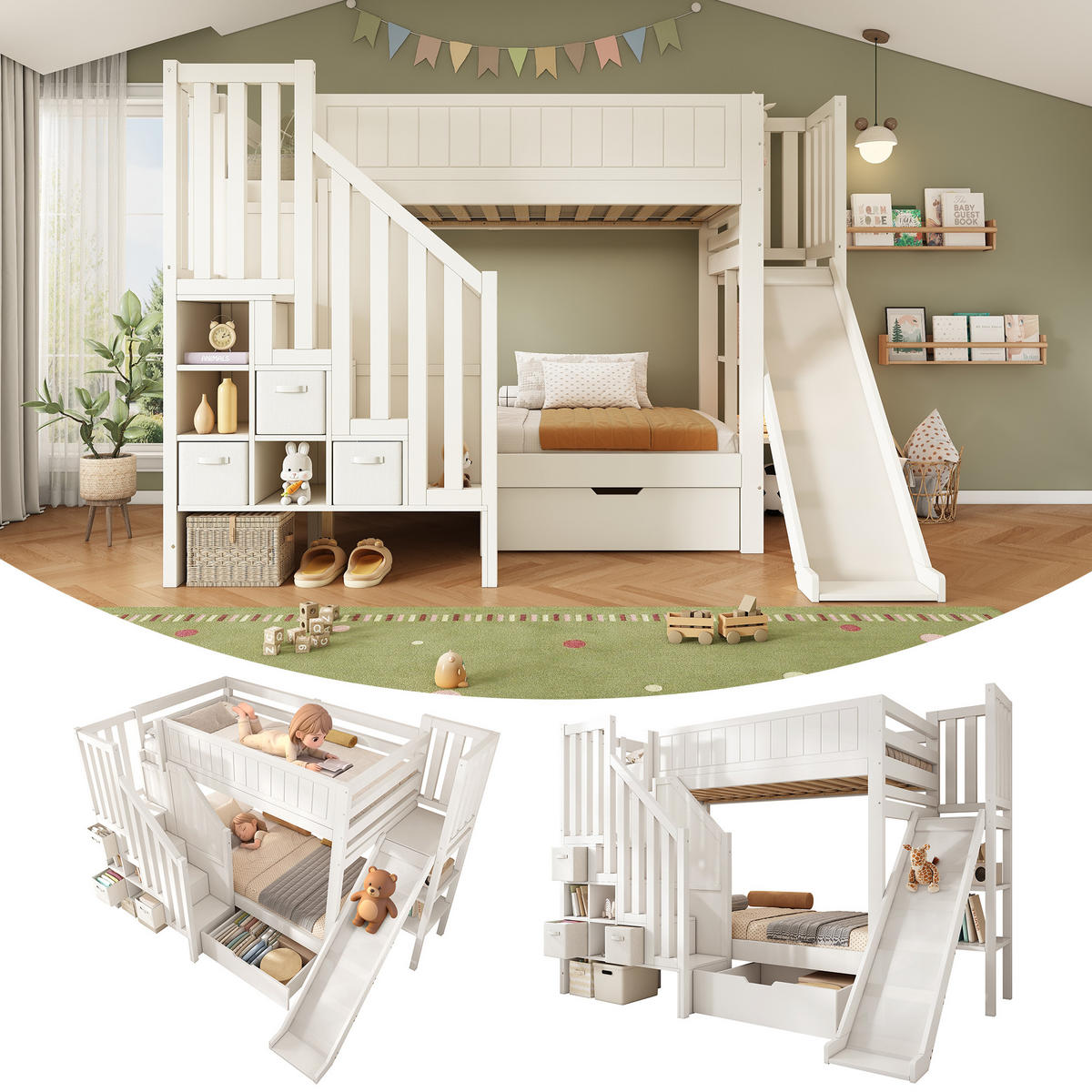 ETAGENBETT Mit Rutsche Weiß 90x200 cm - Weiß, Holz (90/200cm) - ComfortXL