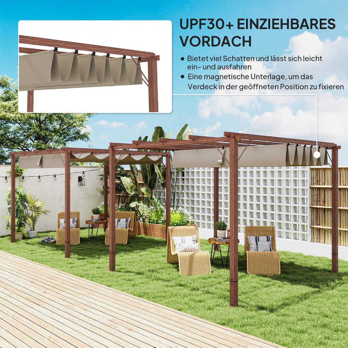 PERGOLA ca. 3x3m Naturholz - Naturfarben, Metall (296/232/299cm) - Outsunny