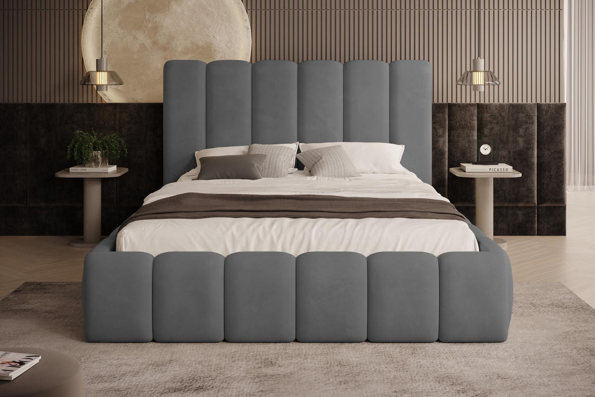 POLSTERBETT Vilo 200x200 mit Bettkasten und Stabilem Metallgestell - Grau, Textil (200/200cm) - Storez24