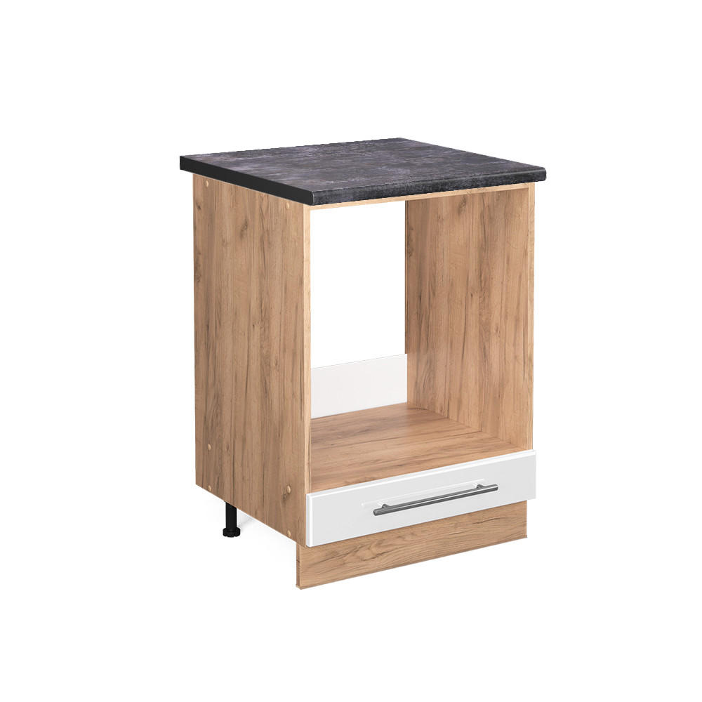 HERDUMBAUSCHRANK Fame-Line Weiß Hochglanz 60 cm, AP Anthrazit - Weiß Hochglanz/Eiche Wotan, Holzwerkstoff (60/82/60cm) - Vicco