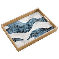SERVÍROVACÍ PODNOS Čáry - vlny - abstraktní - modrá 50x35 cm - modrá, dřevo (50/5/5cm) - OnlyWow