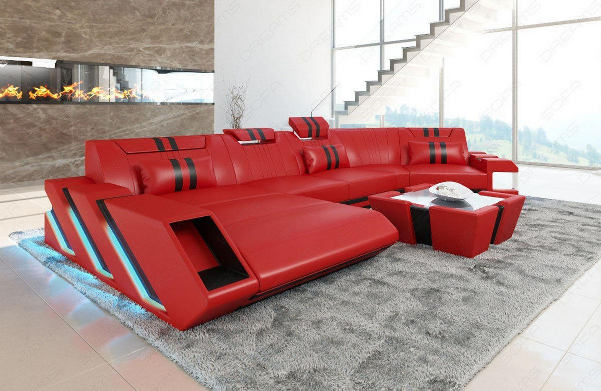 WOHNLANDSCHAFT Apollonia C - Rot, Leder (420/78/190cm) - Sofa Dreams