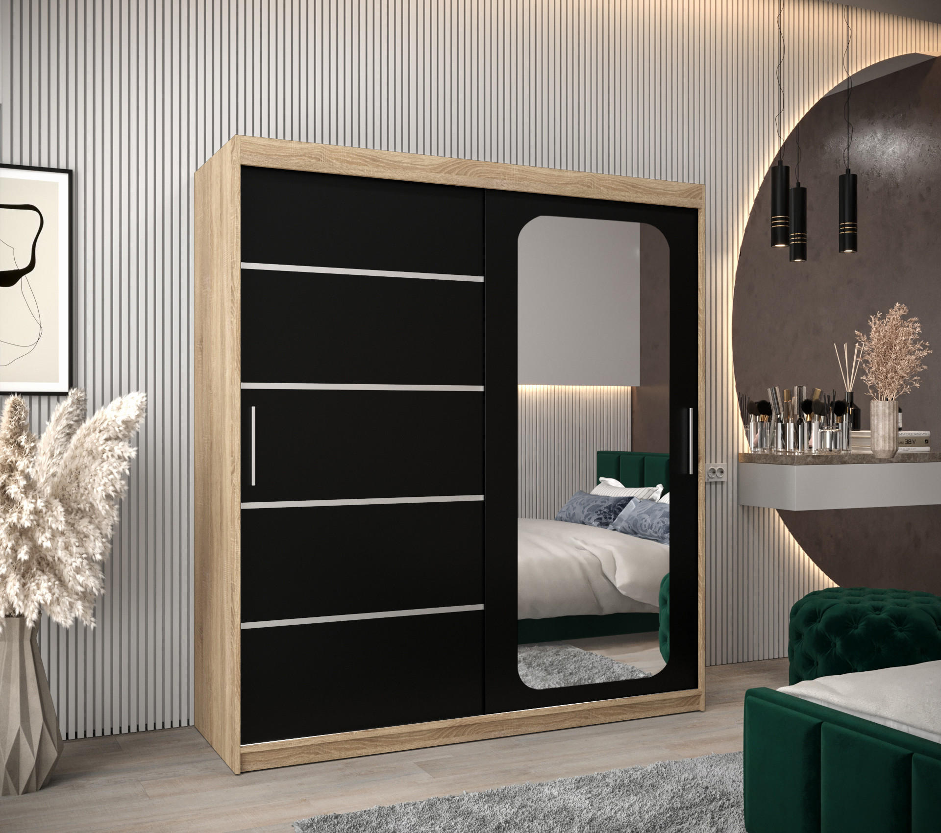 SCHWEBETÜRENSCHRANK 200/180/62 2-türig - Silberfarben/Schwarz, Holz/Kunststoff (180/200/62cm) - Abiks Möbel