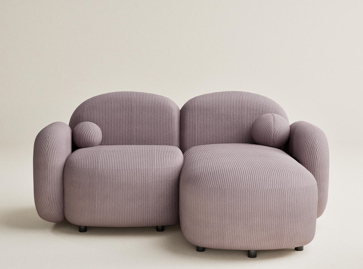 ECKSOFA Bahama Lila Samtstoff - Flieder/Schwarz, Holz/Holzwerkstoff (190/146cm) - Maison de Reve