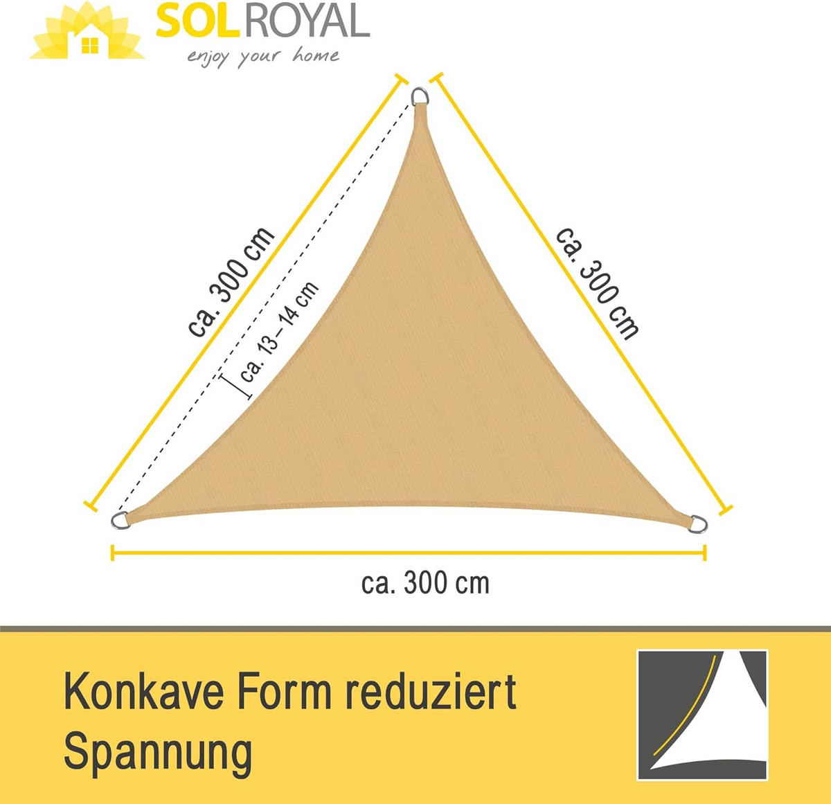 SONNENSEGEL SolVision HS9 300x300x300cm dreieckig Sand HDPE - Sandfarben, Kunststoff (300/300cm) - Sol Royal