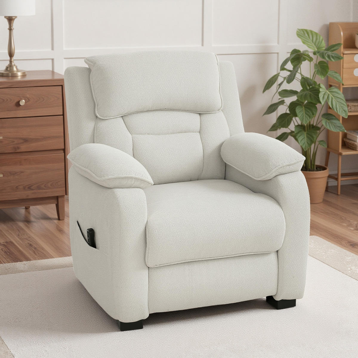 SAMT-SESSEL,150° verstellbar Fußstütze Fernbedienung Seitentasche,beige - Beige, Textil (90/103/96cm) - Vallsero