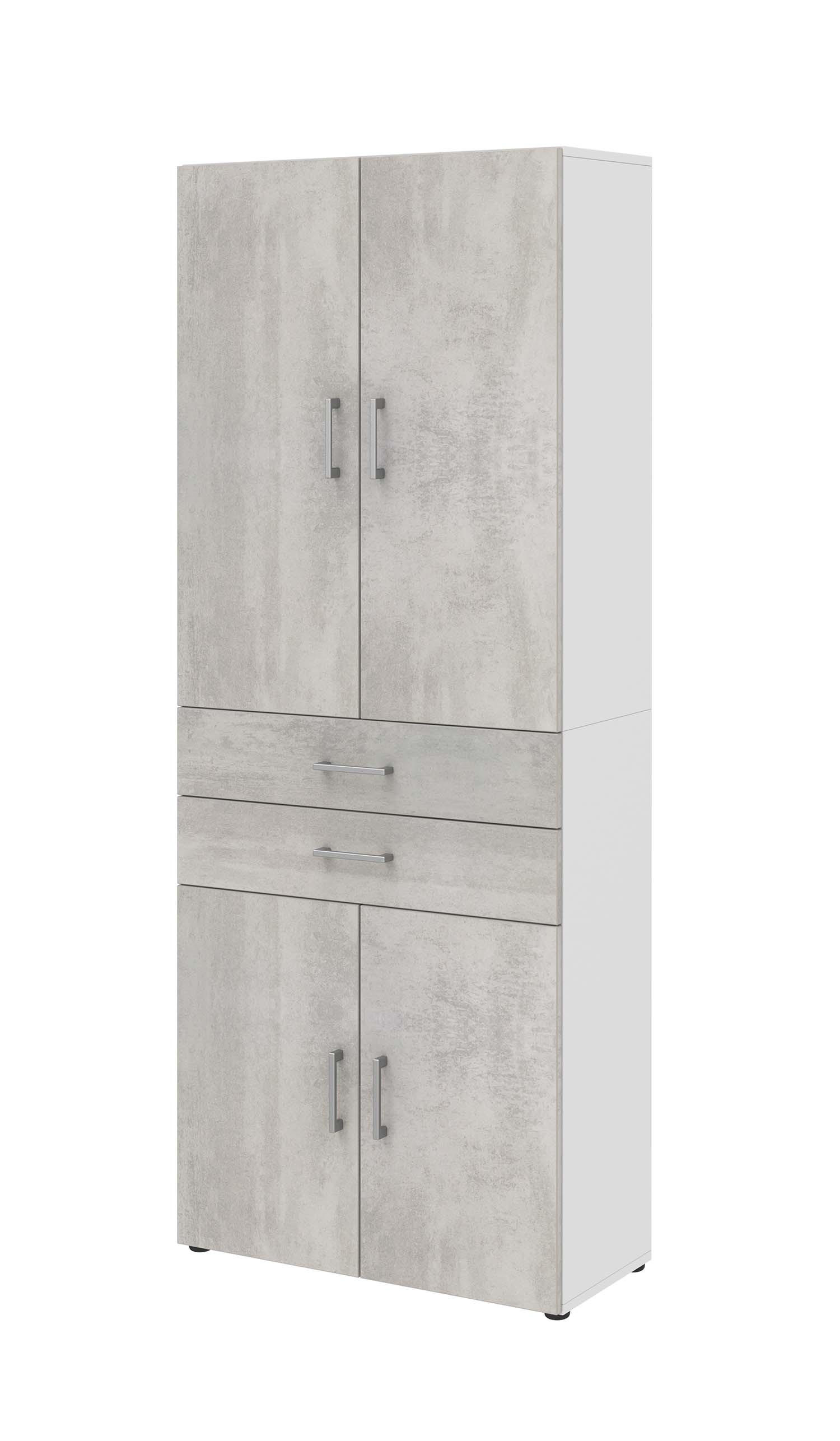 AKTENSCHRANK - 4 Türen, 2 Schubkästen - Weiß/Beton - Grau, Holzwerkstoff (80/212.5/34.4cm) - Röhr