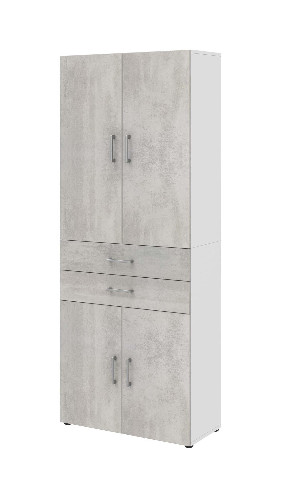 AKTENSCHRANK - 4 Türen, 2 Schubkästen - Weiß/Beton - Grau, Holzwerkstoff (80/212.5/34.4cm) - Röhr