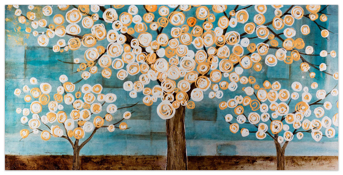ÖLGEMÄLDE 140/70 cm - Petrol/Braun, Holz/Textil (2.2/70cm) - KUNSTLOFT