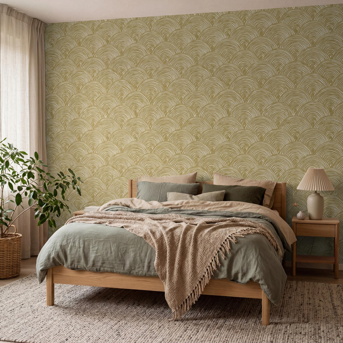 TAPETE - Fächer - Geometrisch - Grün - 400x300 cm - Goldfarben, Papier (400/300cm) - OnlyWow