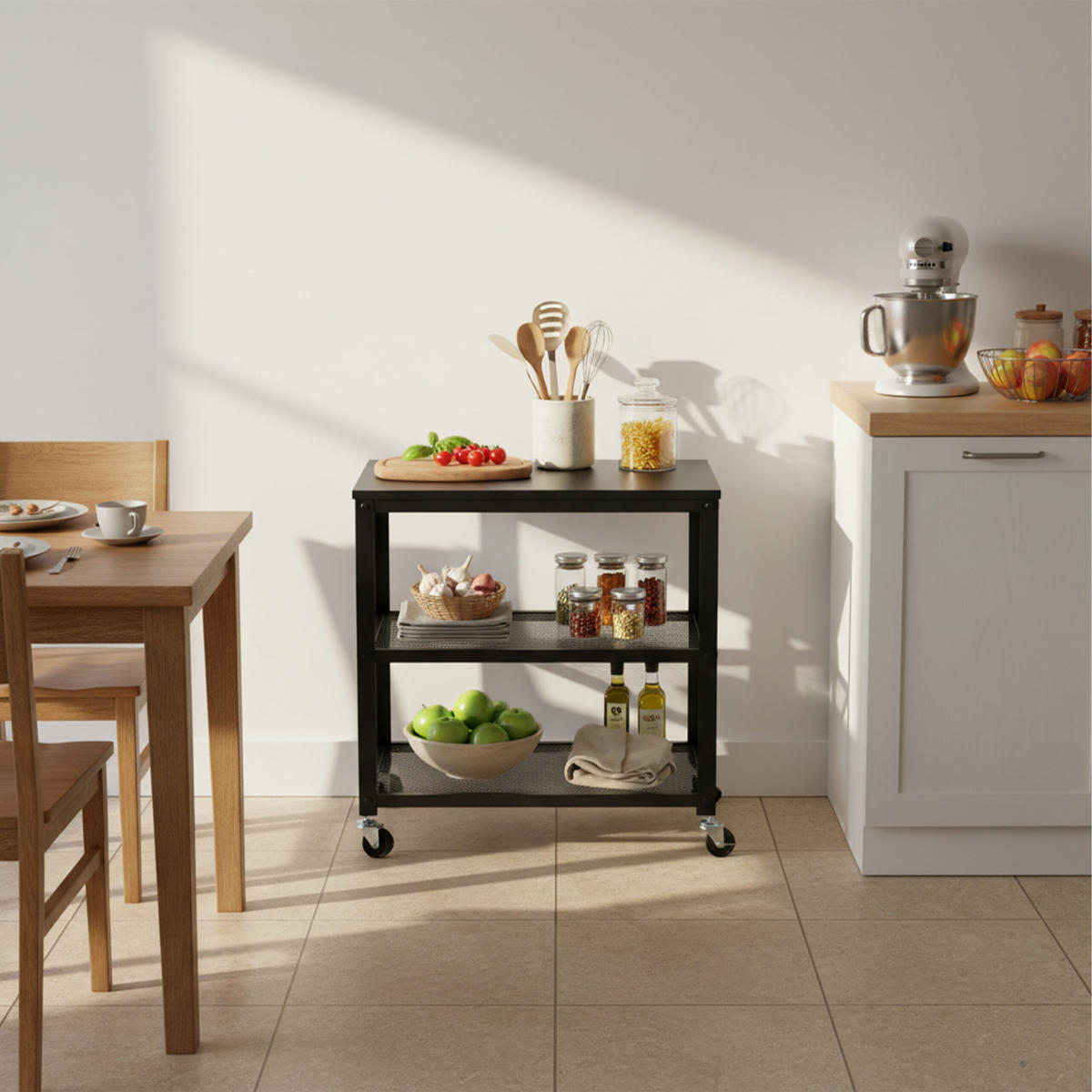 ROLLWAGEN - Schwarz, Holzwerkstoff/Kunststoff (60/61/40cm) - Relaxdays