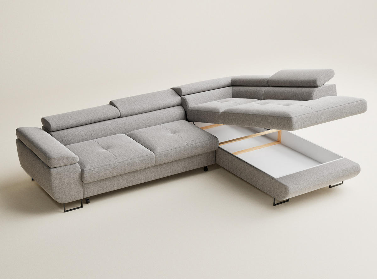 ECKSOFA Concord Beige grau Webstoff - Rechts Seite - Greige/Schwarz, Holz/Holzwerkstoff (277/203cm) - Maison de Reve