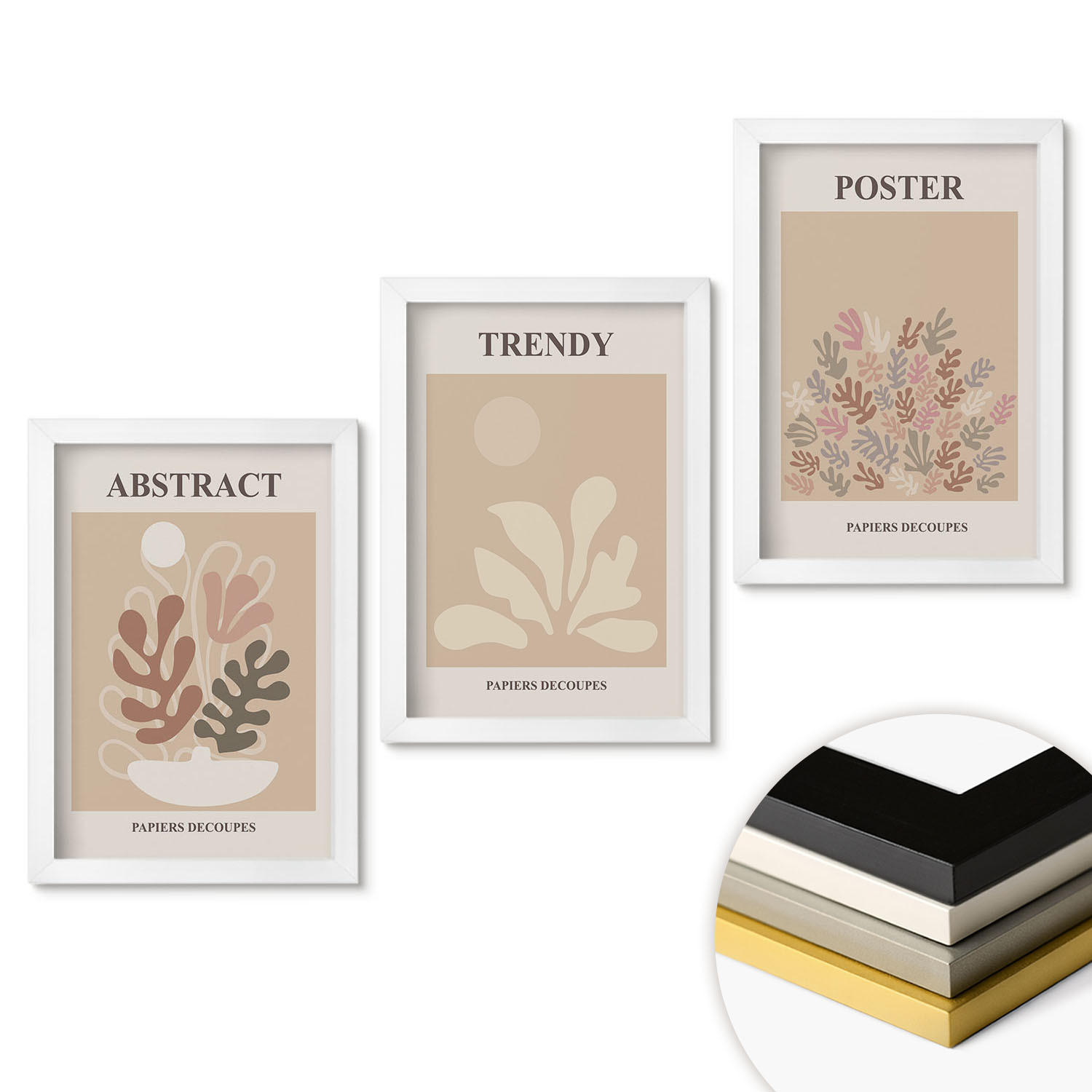 WANDBILDER 3er-Set - 20x30 cm Weißer Rahmen - Pflanzenmotive beige braun - Weiß, Kunststoff (20/30cm) - ArtPrintCave
