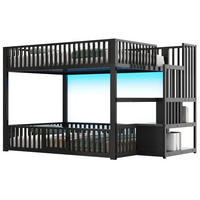 ETAGENBETT 140/200 cm aus Metall und MDF mit LED-Beleuchtung und Stauraumleiter, Schwarz - Schwarz, Holzwerkstoff (140/200cm) - Redom