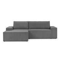 ECKSOFA Rivio mit Schlaffunktion und Bettkasten, Cordstoff Grau - Schwarz/Grau, Holz/Kunststoff (149/262cm) - S-Style