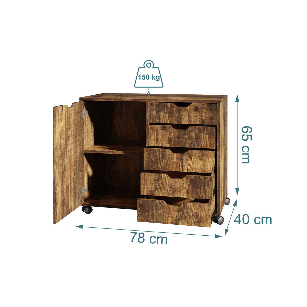 ROLLCONTAINER - Braun, Holzwerkstoff/Kunststoff (78/65/40cm) - Relaxdays