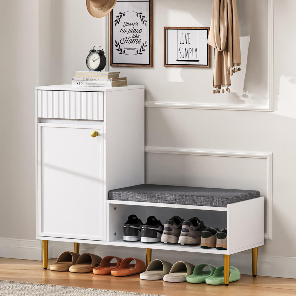 SCHUHSCHRANK Modern mit Sitzbank Weiß 100x35x82.2cm - Weiß, Holzwerkstoff (35/82.2/100cm) - FLIEKS