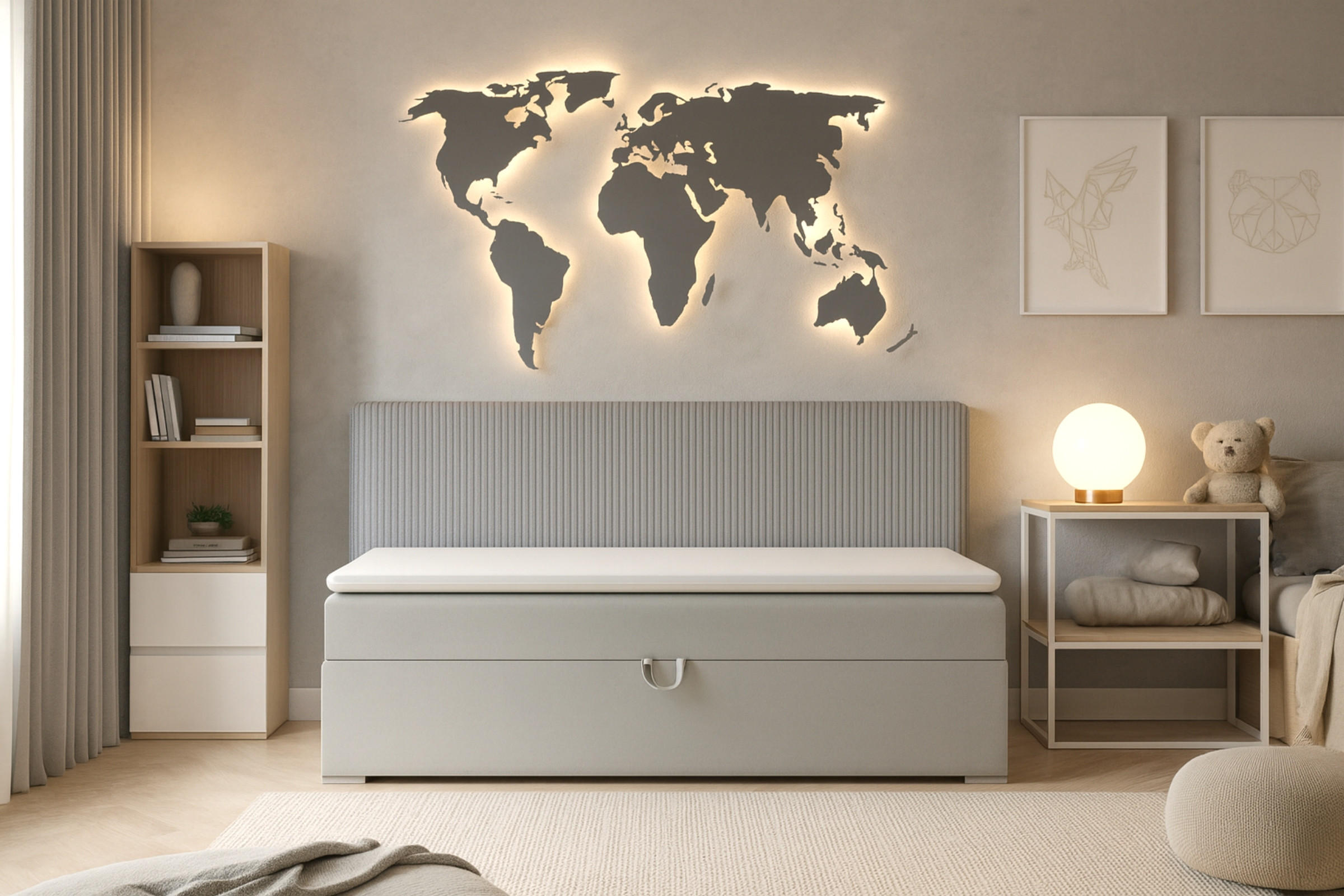 BOXBETT MATI BIS 100/200 Hellgrau mit Taschen-Federkernmatratze H4 - Hellgrau, Holz/Holzwerkstoff (100/200cm) - Deine Möbel 24
