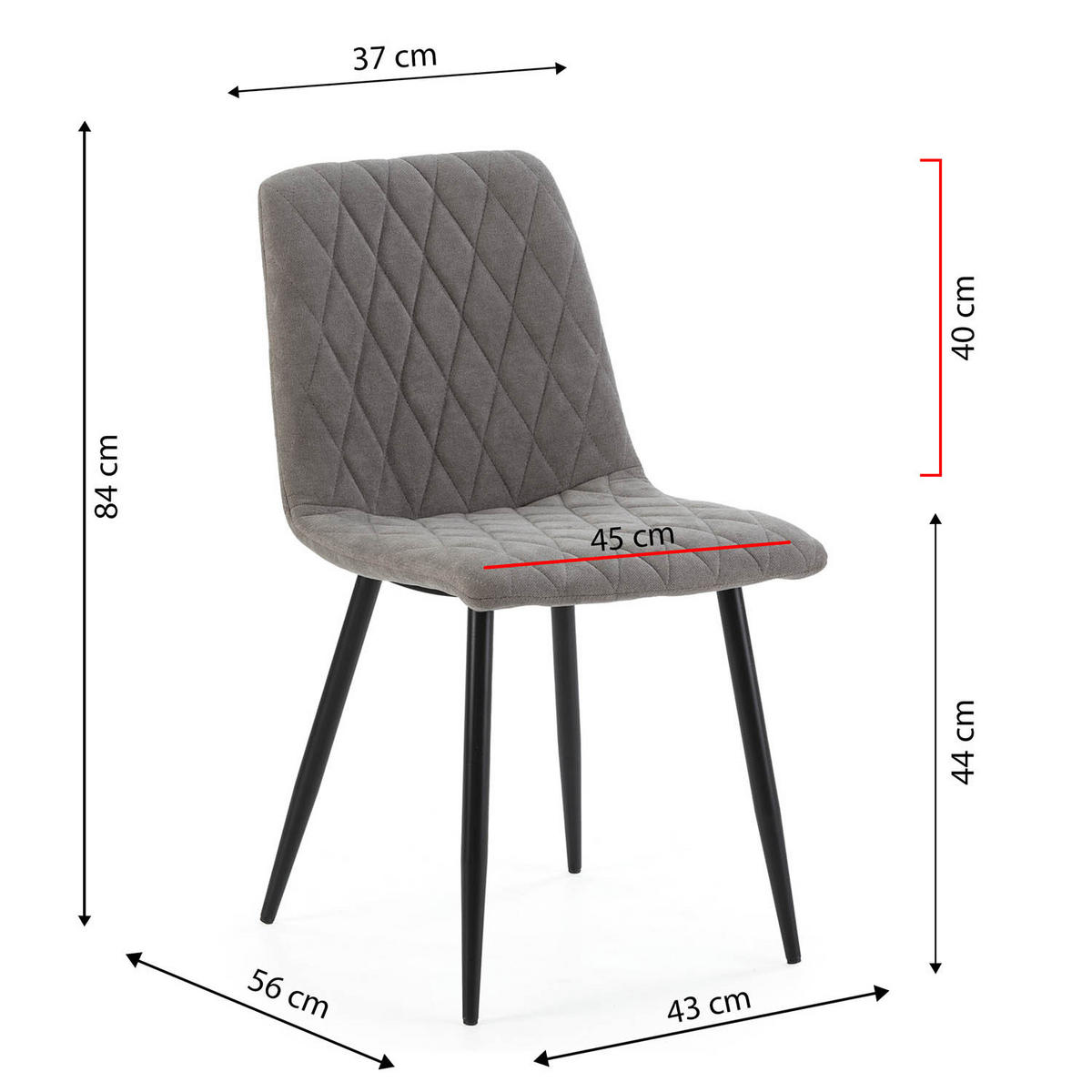 STUHL 4er-Set Abril grauer Stoff - Grau, Textil/Metall (45/84/56cm) - VS Venta-stock